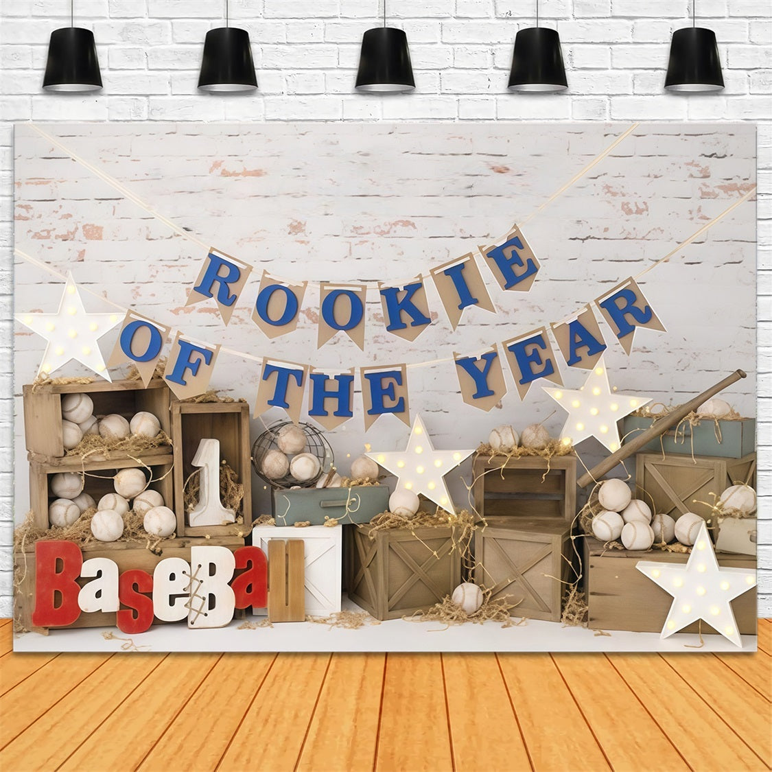 1st Birthday Backdrop Baseball Rookie Celebration Cake Smash Backdrop MRR9-117