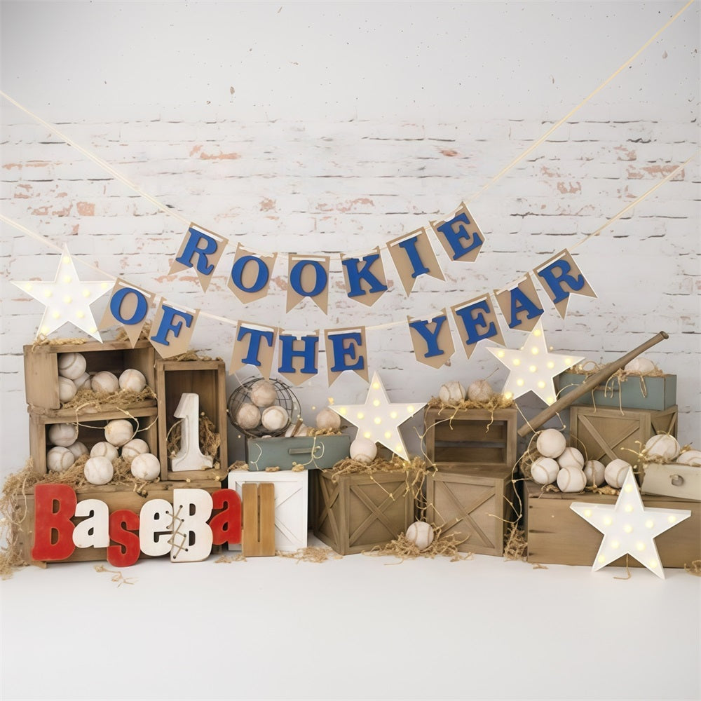 1st Birthday Backdrop Baseball Rookie Celebration Cake Smash Backdrop MRR9-117