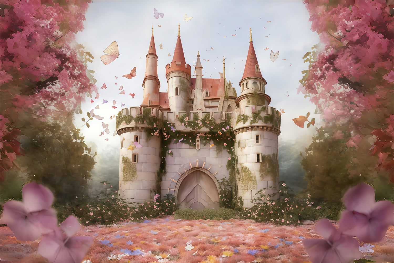 Castle Backdrop Fairy Tale Butterfly Castle Newborn Backdrop MRR9-118
