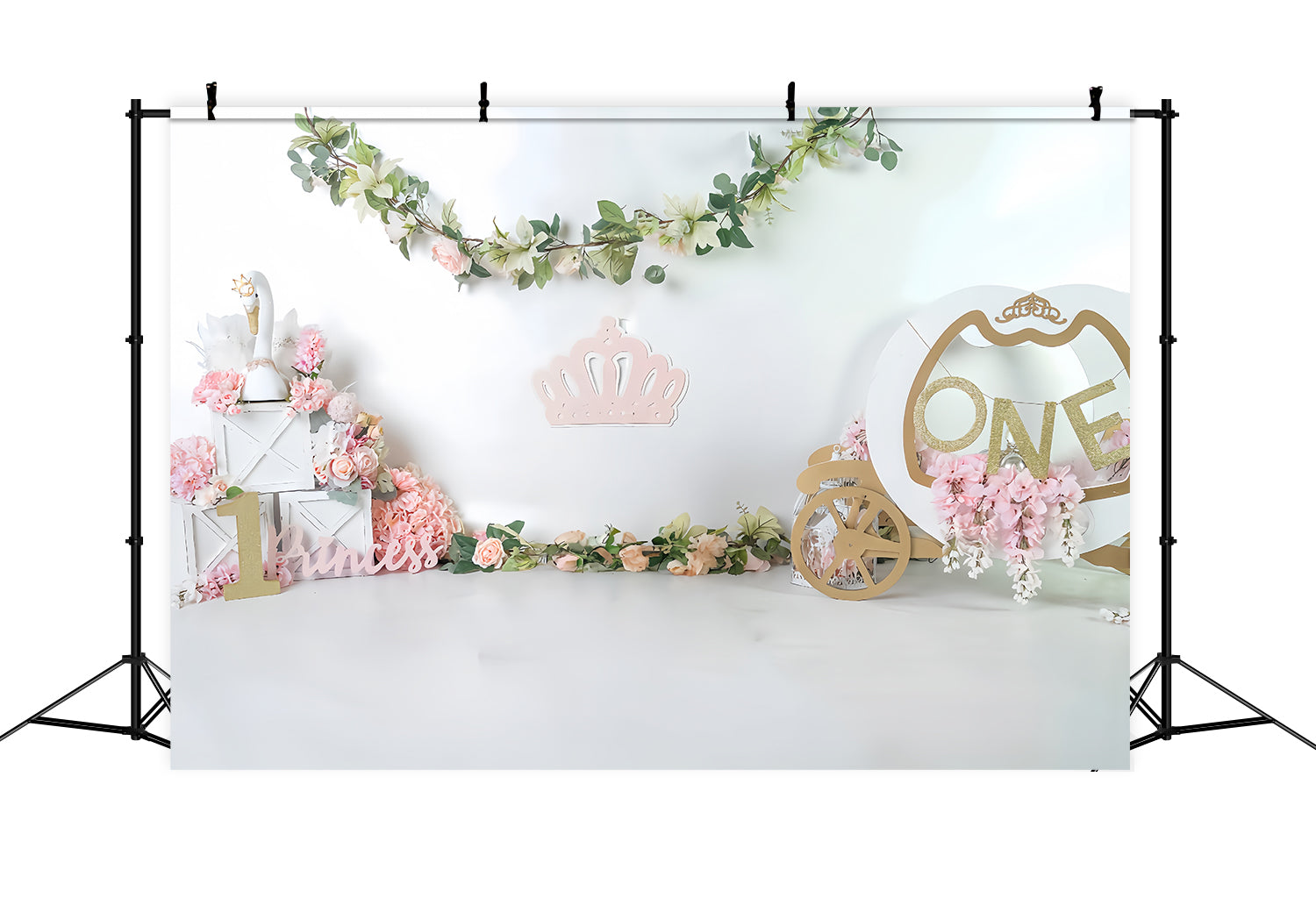 Cake Smash Backdrop Princess Swan Carriage 1st Birthday Backdrop MRR9-119