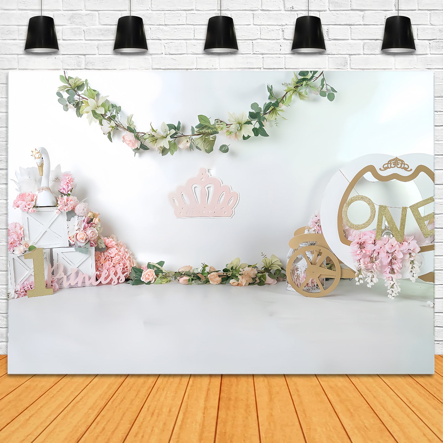 Cake Smash Backdrop Princess Swan Carriage 1st Birthday Backdrop MRR9-119