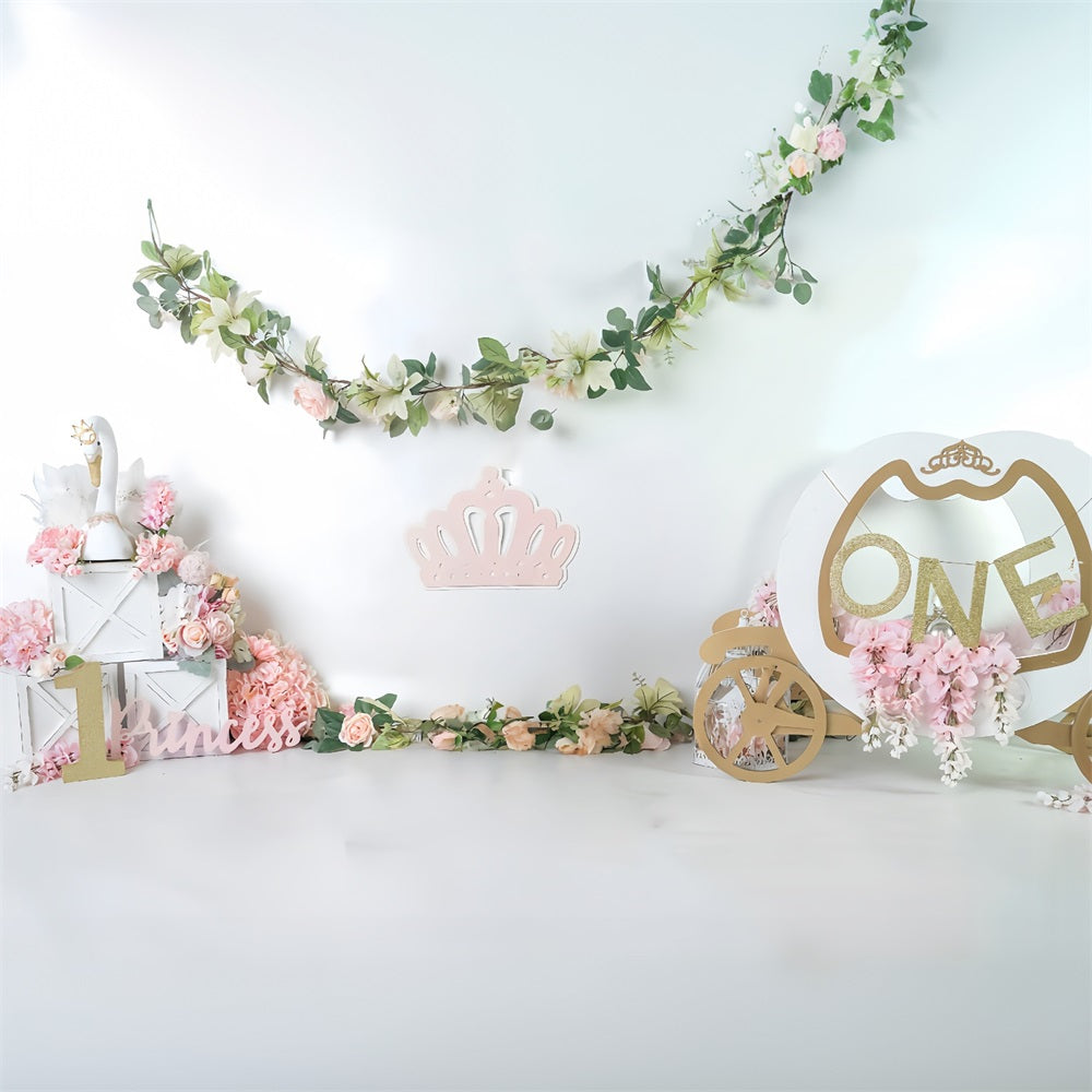 Cake Smash Backdrop Princess Swan Carriage 1st Birthday Backdrop MRR9-119
