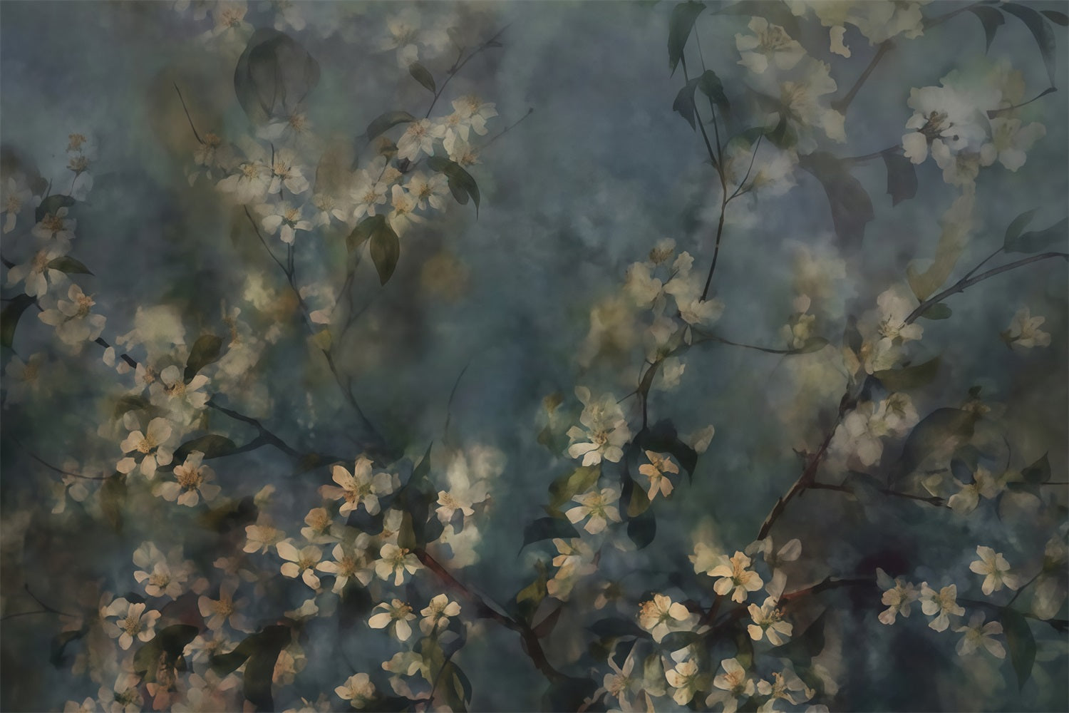 Flower Photography Backdrop Dark Blue Blossom Branches Floral Backdrop MRR9-124
