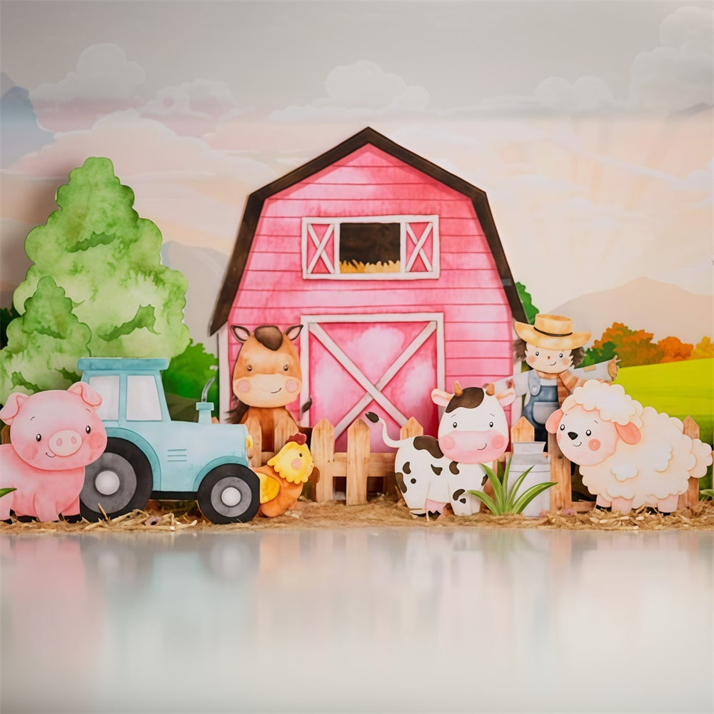 Kids Photo Backdrop Cartoon Farm Animals Barn Newborn Backdrop MRR9-125