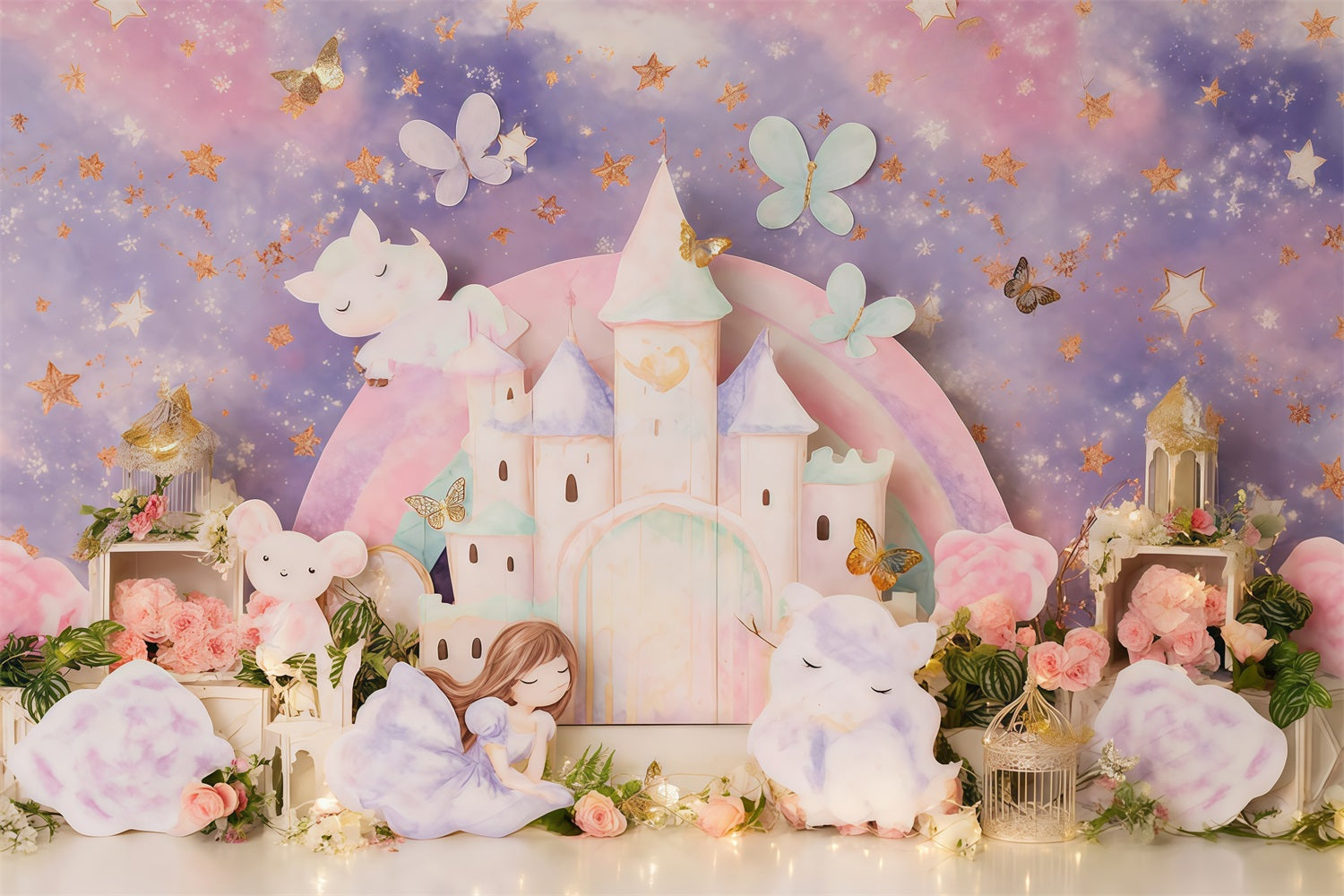 Princess Castle Backdrop Dreamy Pastel Fairy Castle Children Backdrops MRR9-126