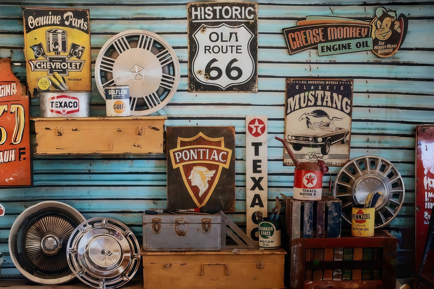 Newborn Photo Backdrop Vintage Garage Route Signs Kids Backdrop MRR9-127