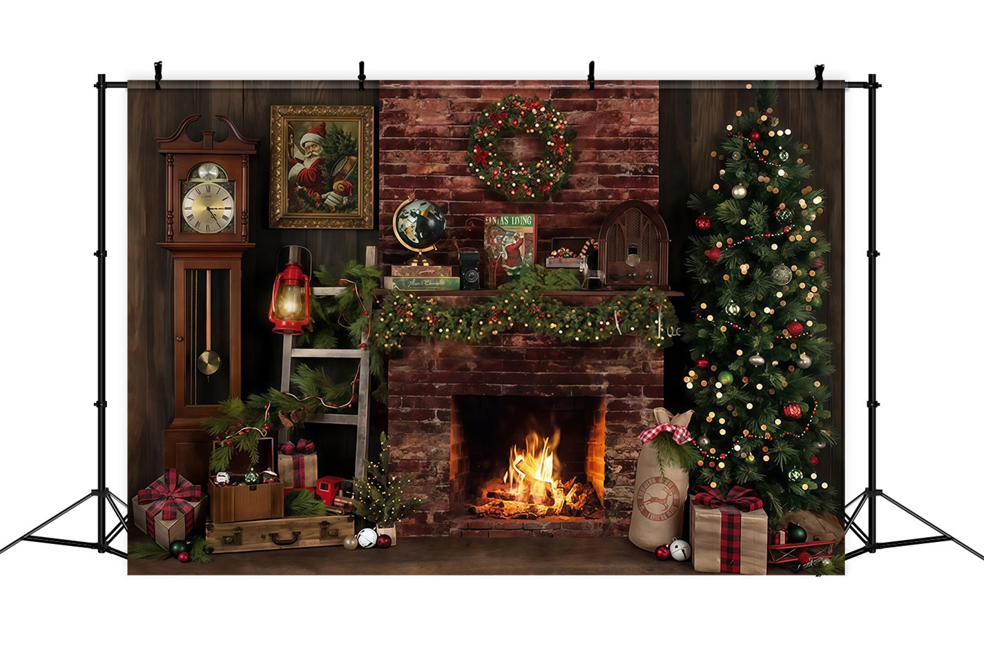 Christmas Fireplace Backdrop Rustic Fireplace Decor Christmas Photo Backdrop MRR9-129