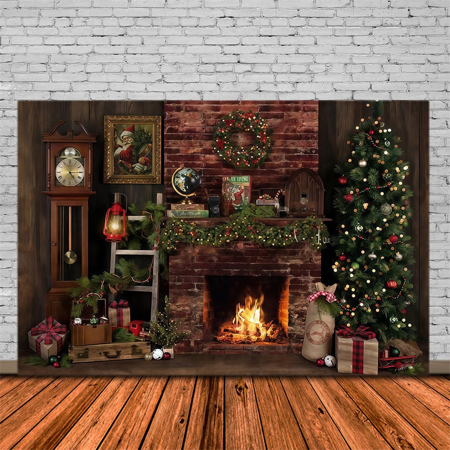 Christmas Fireplace Backdrop Rustic Fireplace Decor Christmas Photo Backdrop MRR9-129
