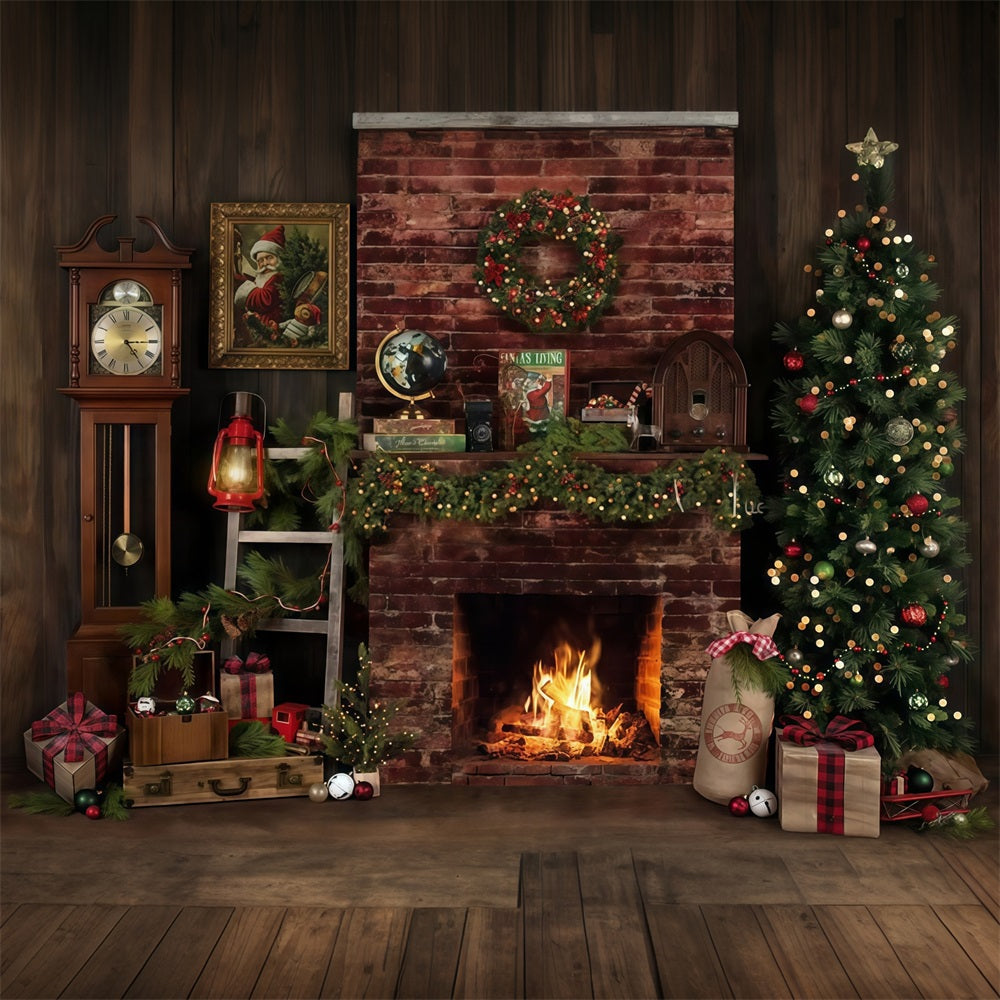 Christmas Fireplace Backdrop Rustic Fireplace Decor Christmas Photo Backdrop MRR9-129