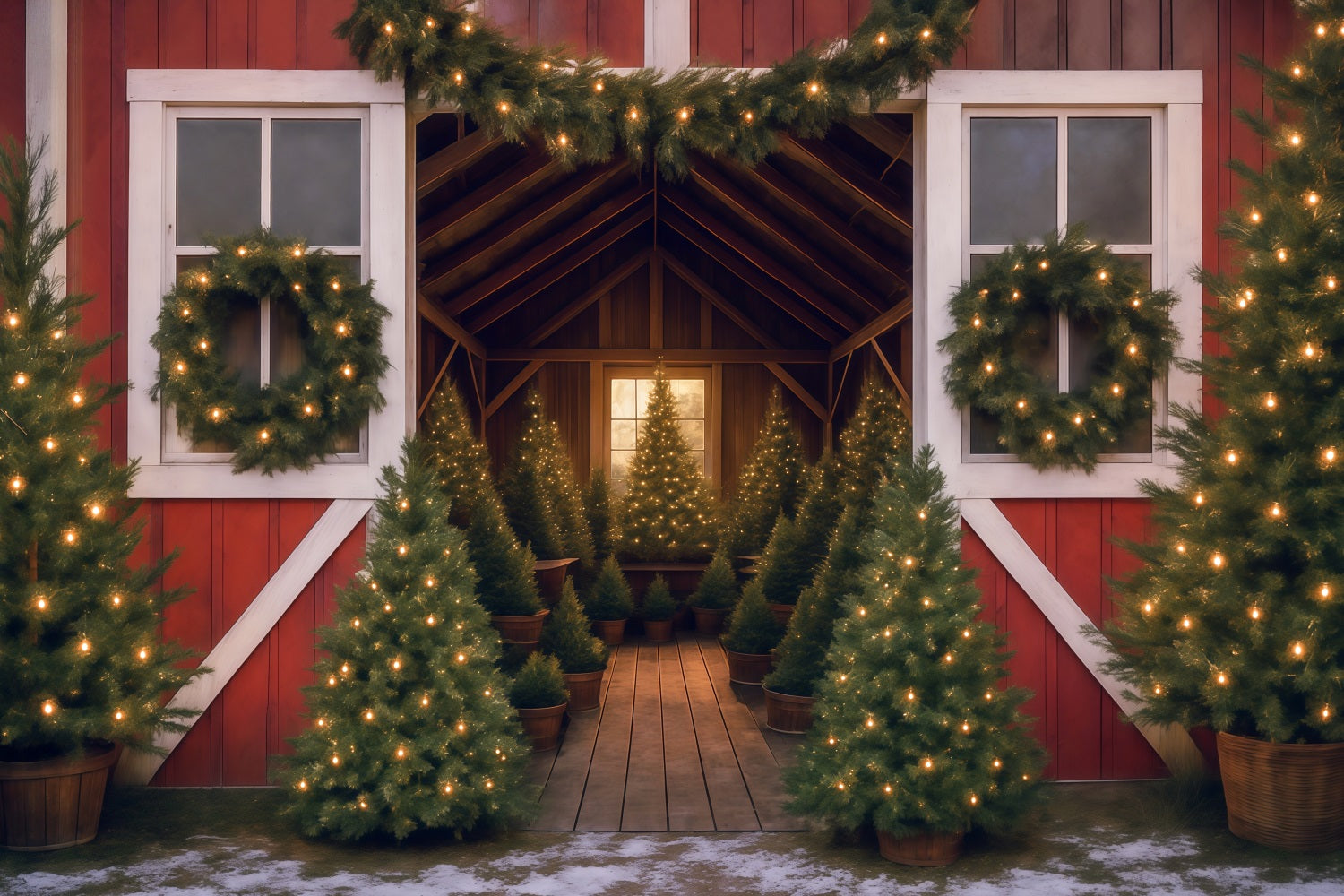 Tree Farm Backdrop Christmas Tree Barn Lights Christmas Backdrop MRR9-13