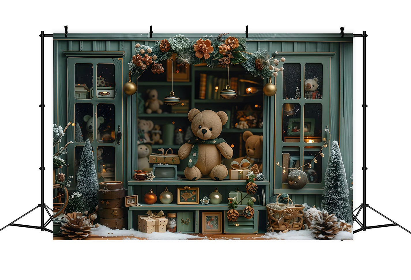 Christmas Photo Backdrop Teddy Bear Holiday Window Display Christmas Backdrops MRR9-130
