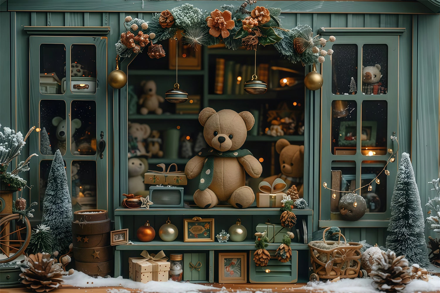Christmas Photo Backdrop Teddy Bear Holiday Window Display Christmas Backdrops MRR9-130