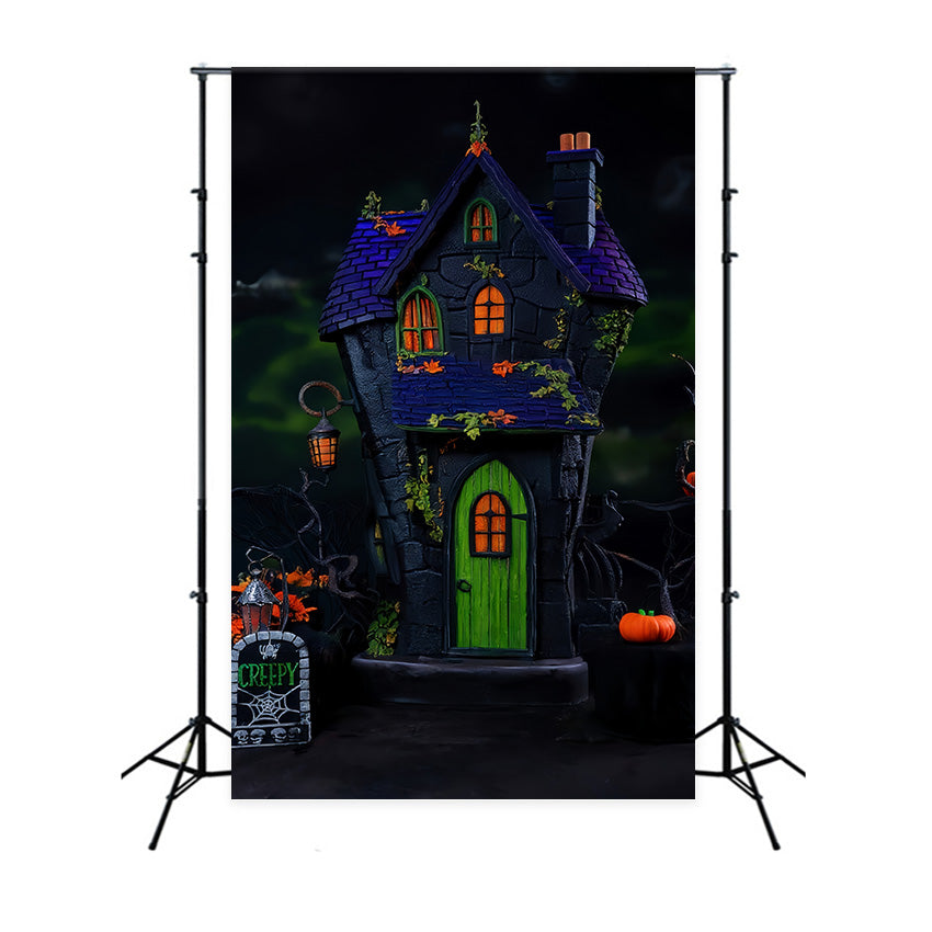 Spooky Halloween Backdrop Haunted House Green Door Lights Halloween Backdrop MRR9-131