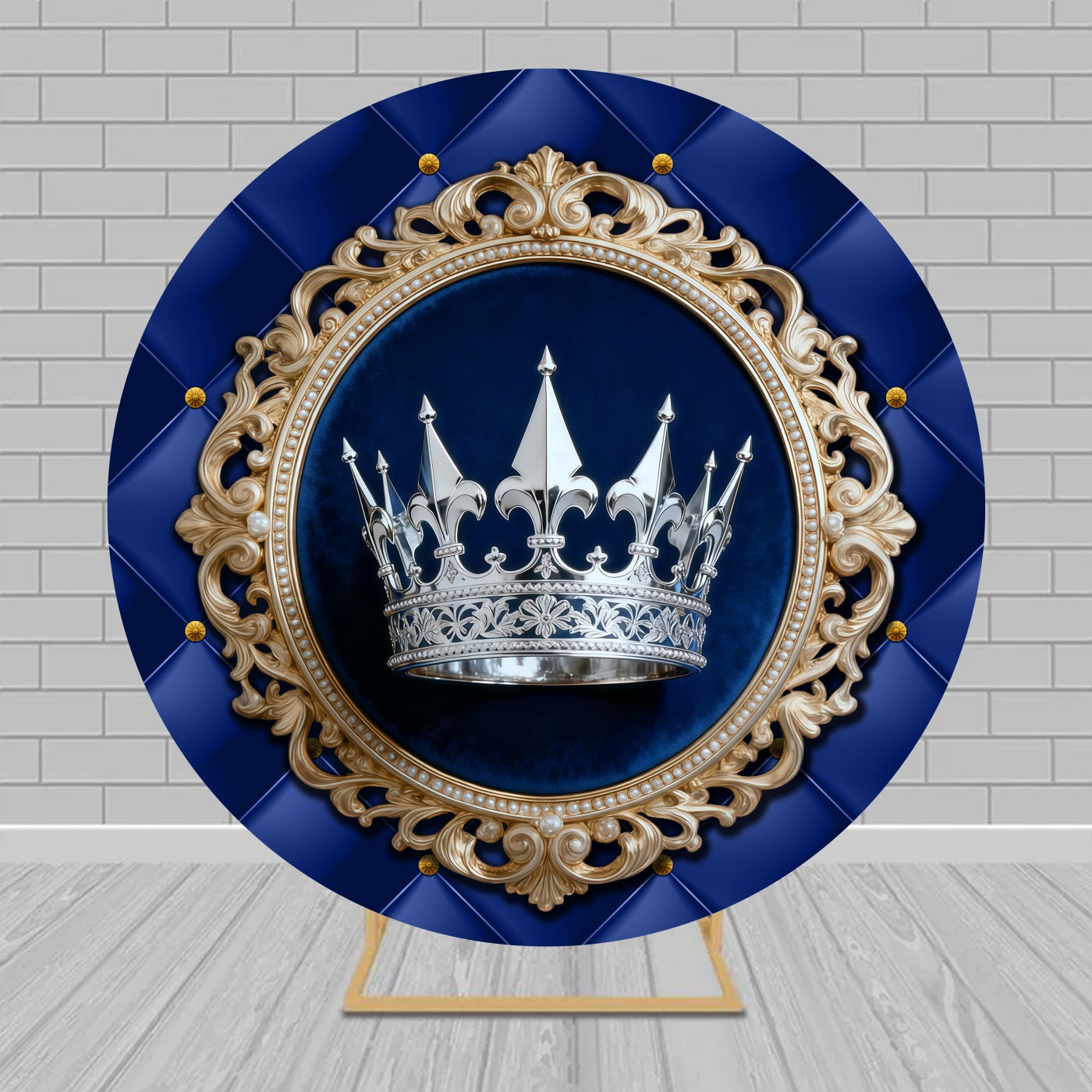 Circle Backdrop Kit Royal Blue Silver Crown Birthday Backdrop MRR9-136