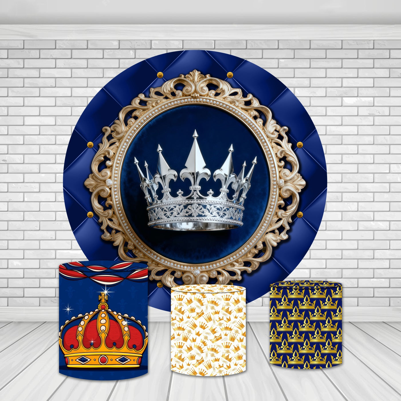 Circle Backdrop Kit Royal Blue Silver Crown Birthday Backdrop MRR9-136