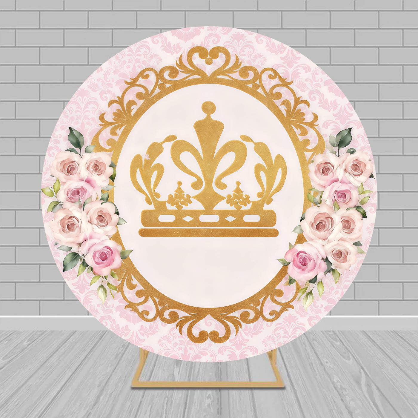 Round Backdrop Kit Pink Floral Princess Crown Birthday Backdrops MRR9-137