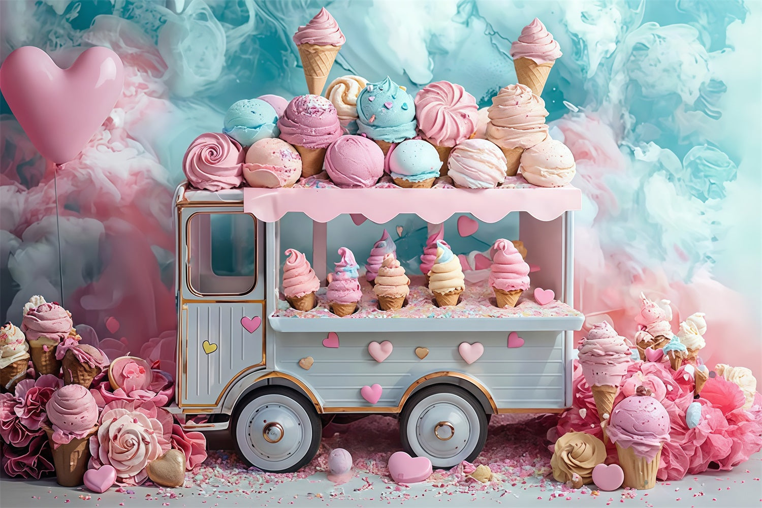 Newborn Backdrop Pastel Ice Cream Truck Sweets Kids Photo Backdrop MRR9-14