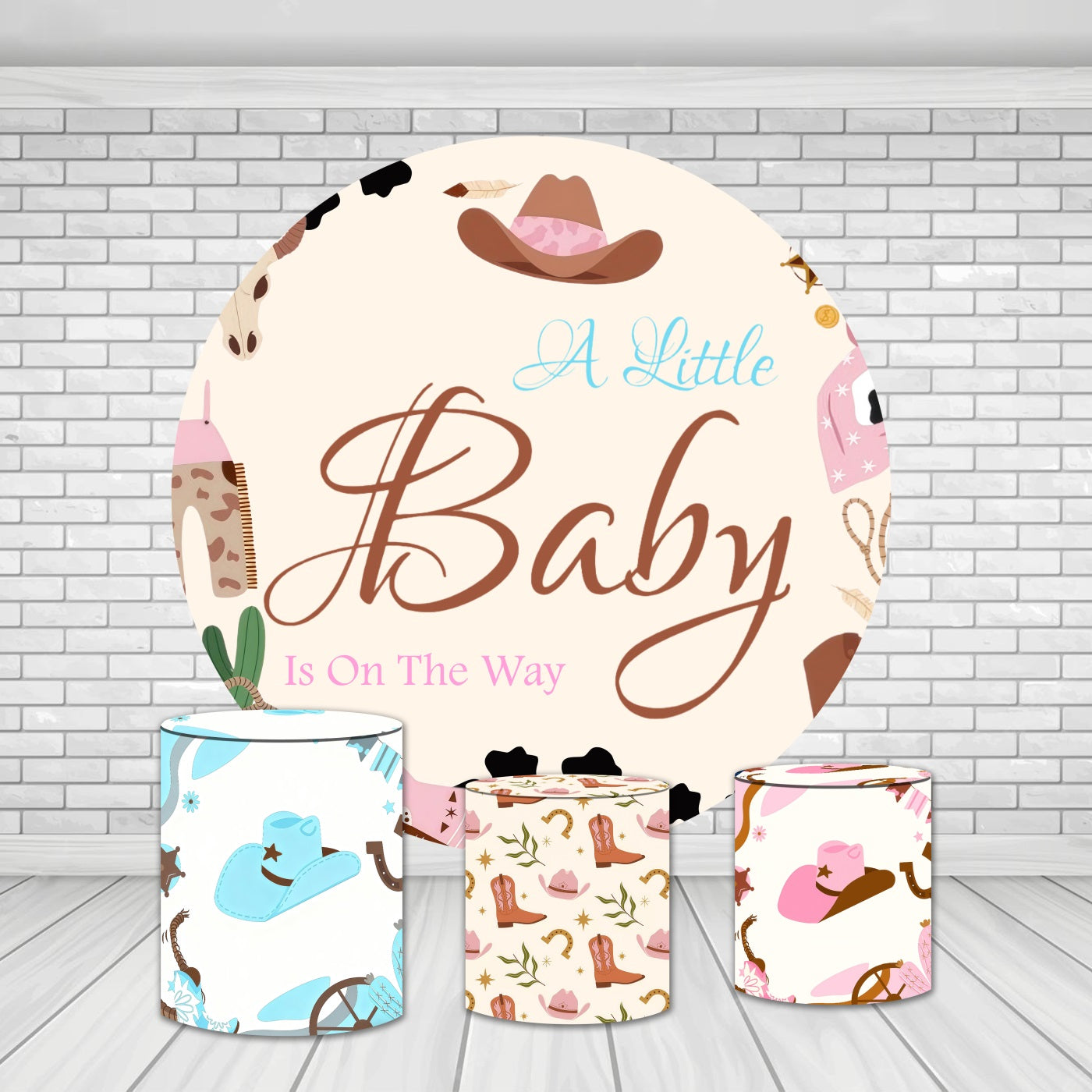 Round Backdrop Kit Rustic Western Cowboy Baby Shower Backdrop MRR9-140
