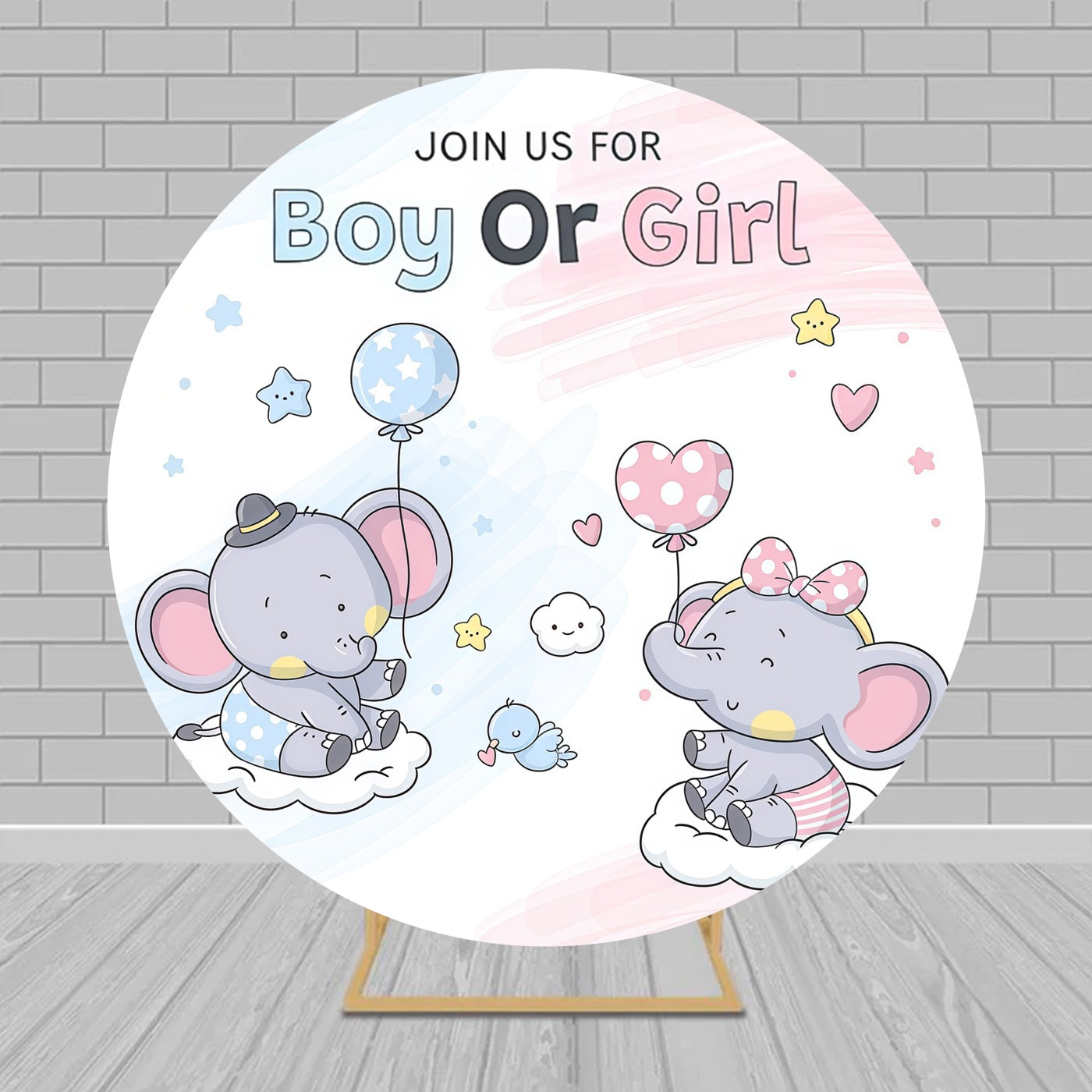 Circle Backdrop Kit Cute Elephant Gender Reveal Baby Shower Backdrops MRR9-141