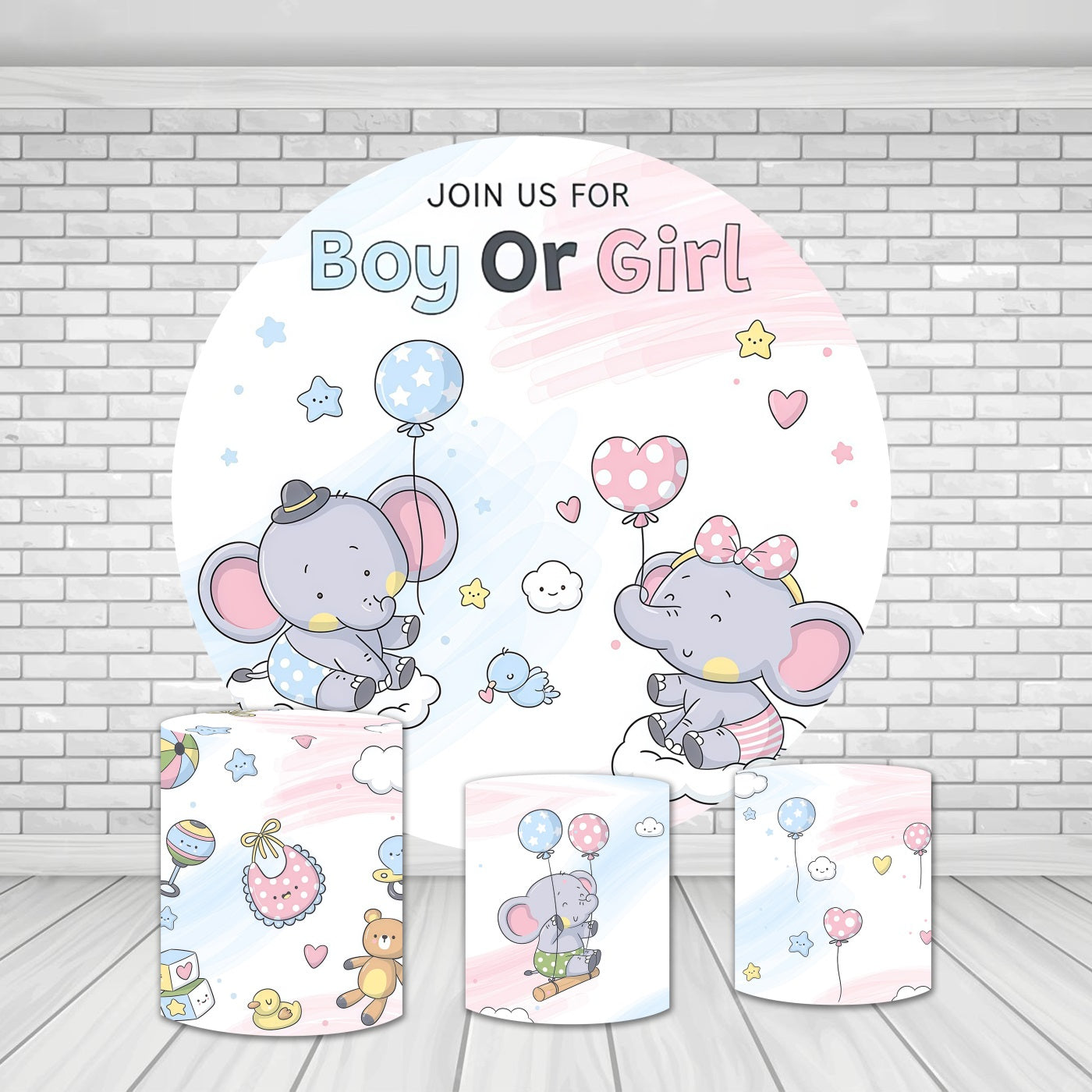 Circle Backdrop Kit Cute Elephant Gender Reveal Baby Shower Backdrops MRR9-141