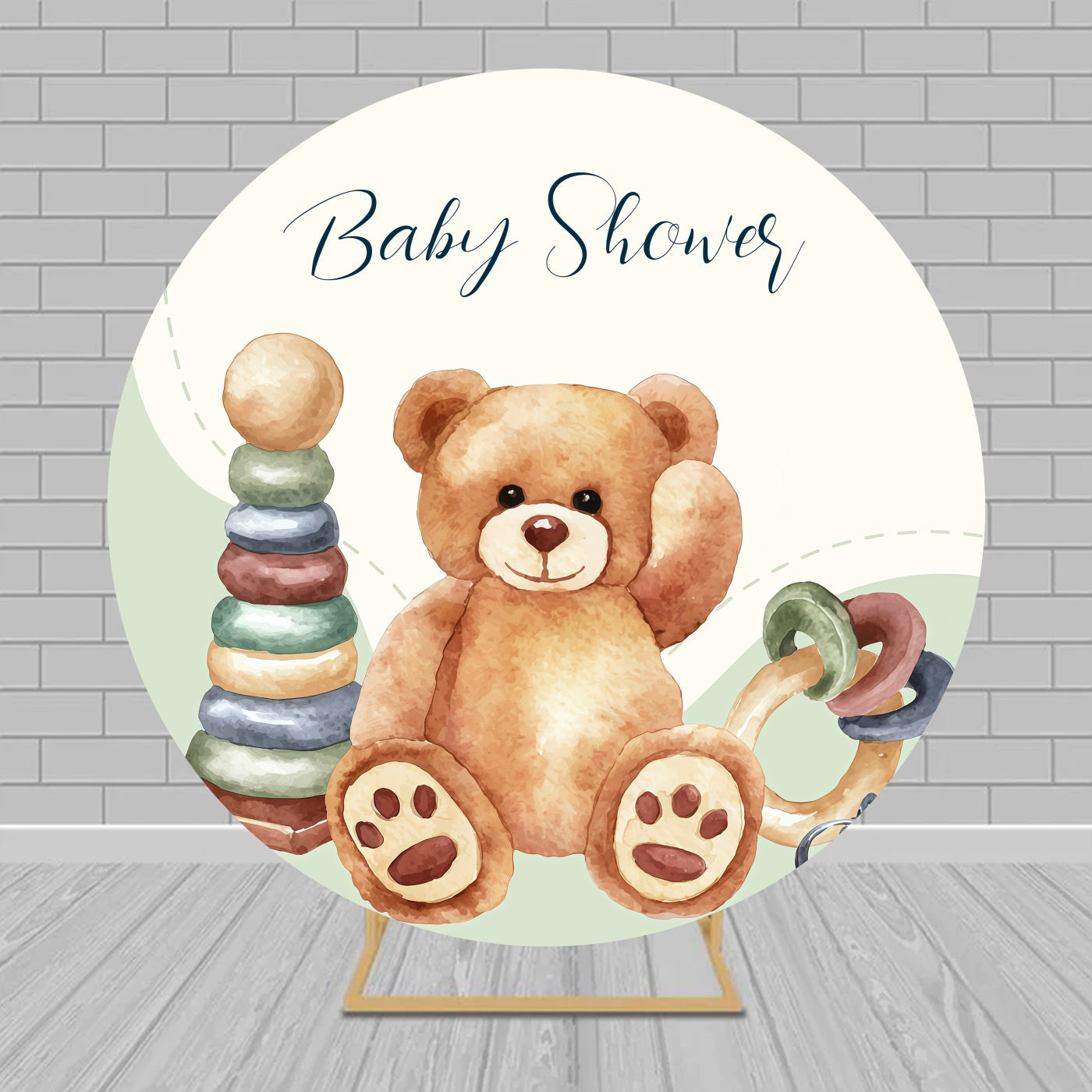 Round Backdrop Kit Watercolor Teddy Bear Baby Shower Backdrop MRR9-142
