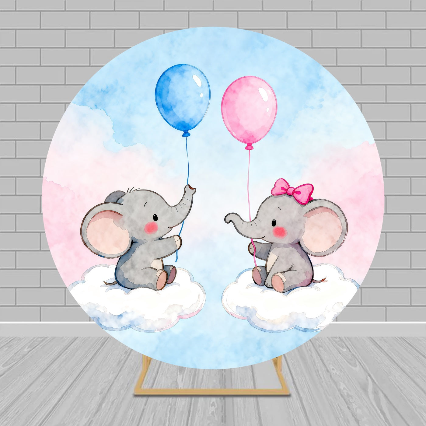 Circle Backdrop Kit Sweet Elephants Balloons Baby Shower Backdrops MRR9-143