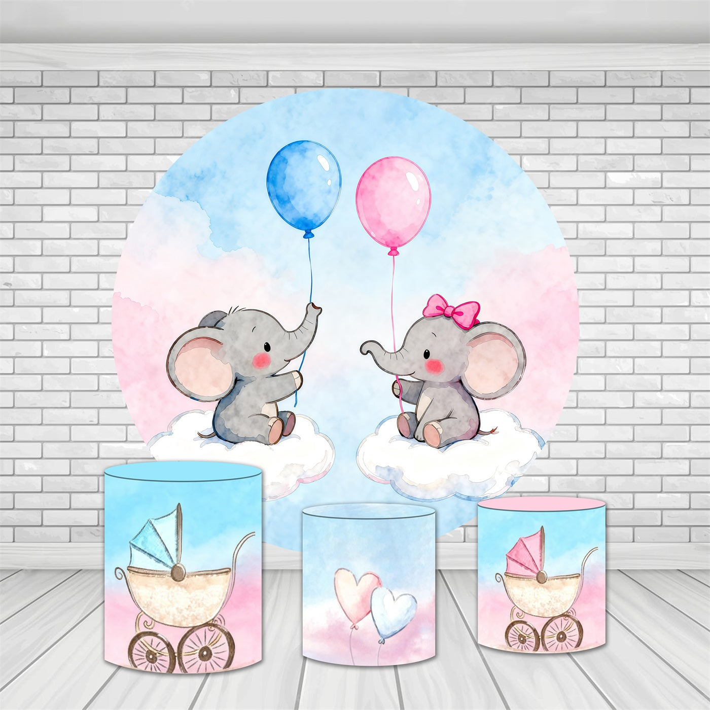 Circle Backdrop Kit Sweet Elephants Balloons Baby Shower Backdrops MRR9-143