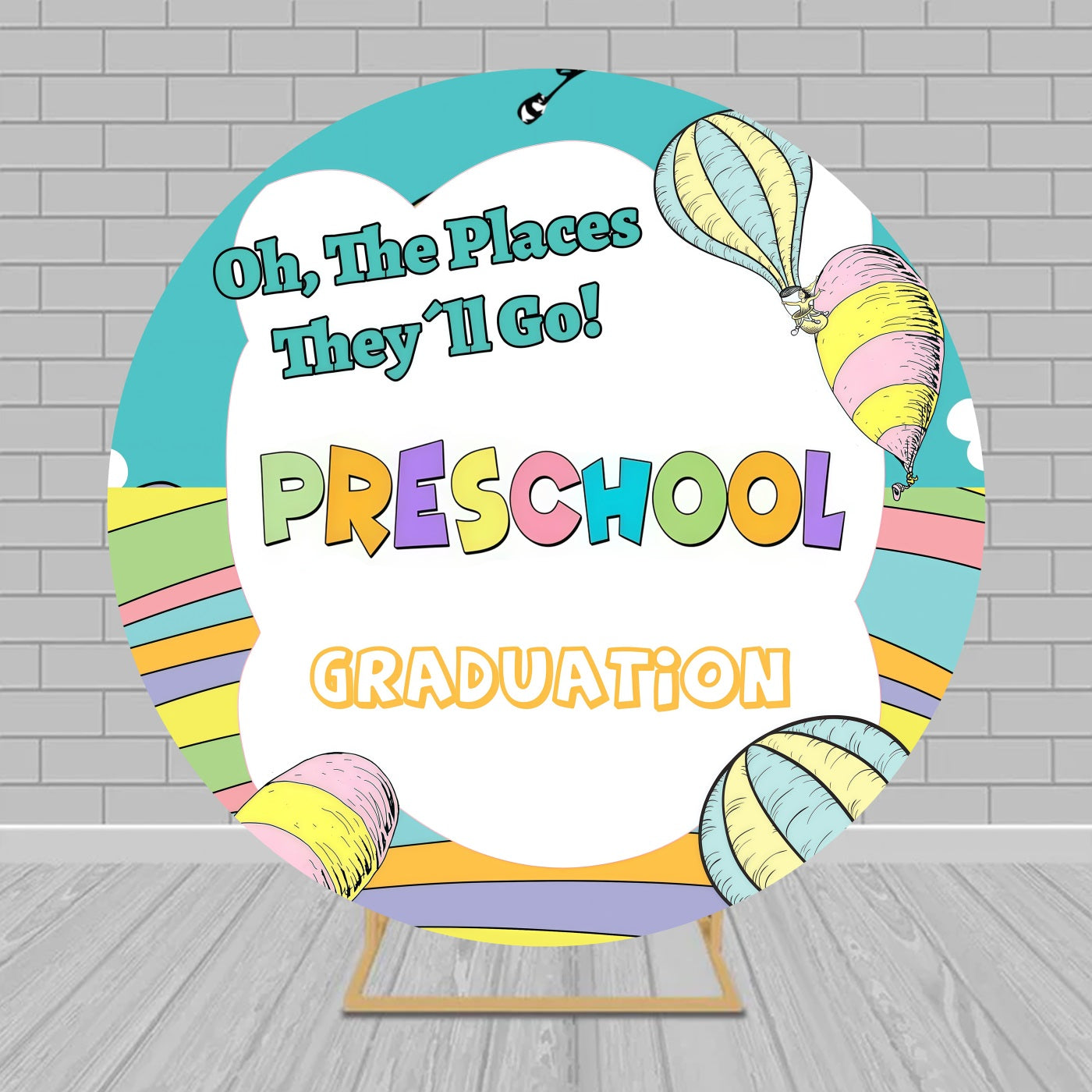 Round Backdrop Kit Colorful Hot Air Balloon Graduation Backdrop MRR9-145
