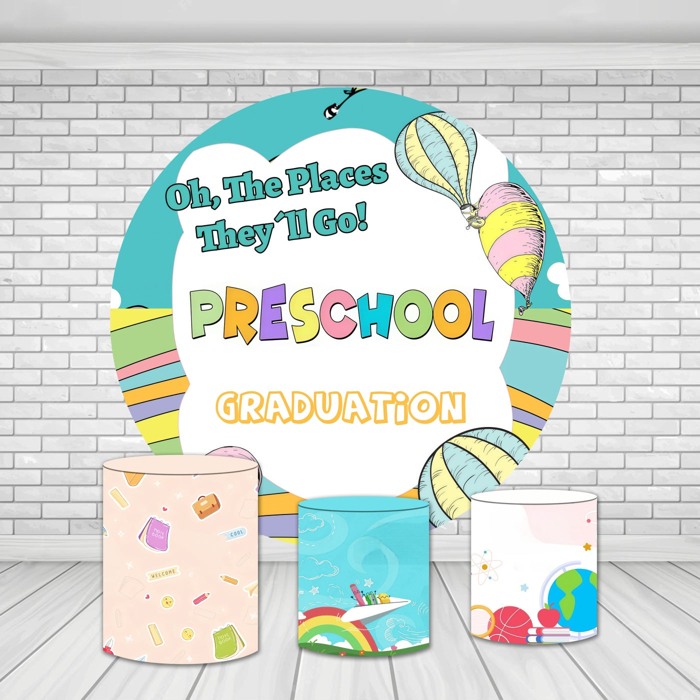 Round Backdrop Kit Colorful Hot Air Balloon Graduation Backdrop MRR9-145