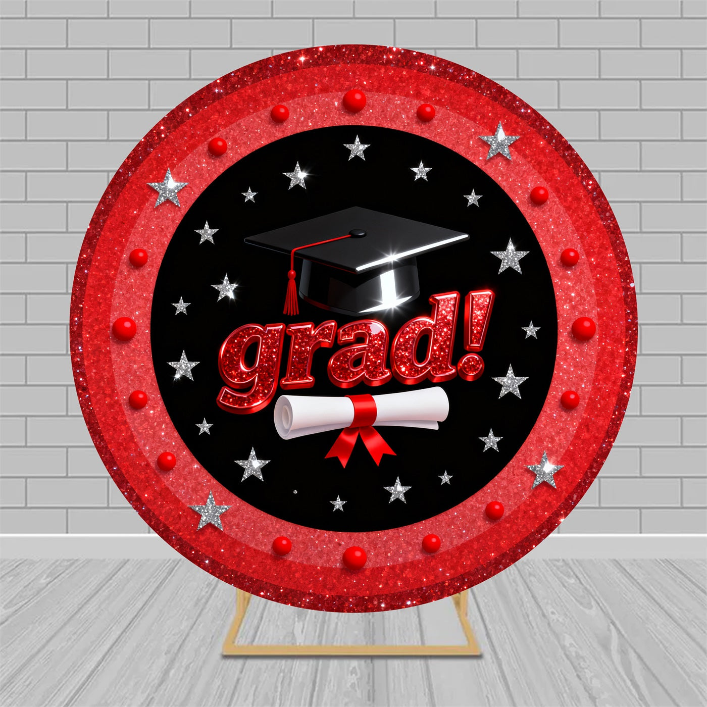 Circle Backdrop Kit Red Glitter Party Decoration Graduation Party Backdrop MRR9-146