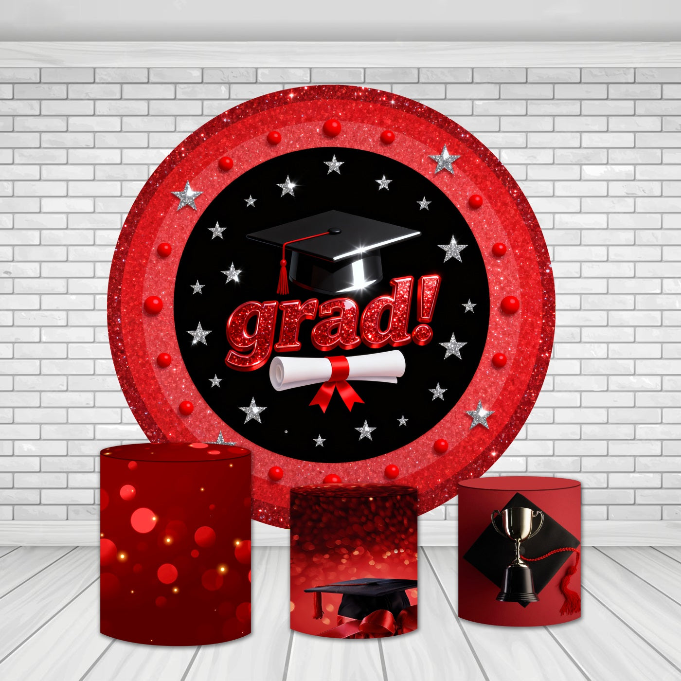 Circle Backdrop Kit Red Glitter Party Decoration Graduation Party Backdrop MRR9-146