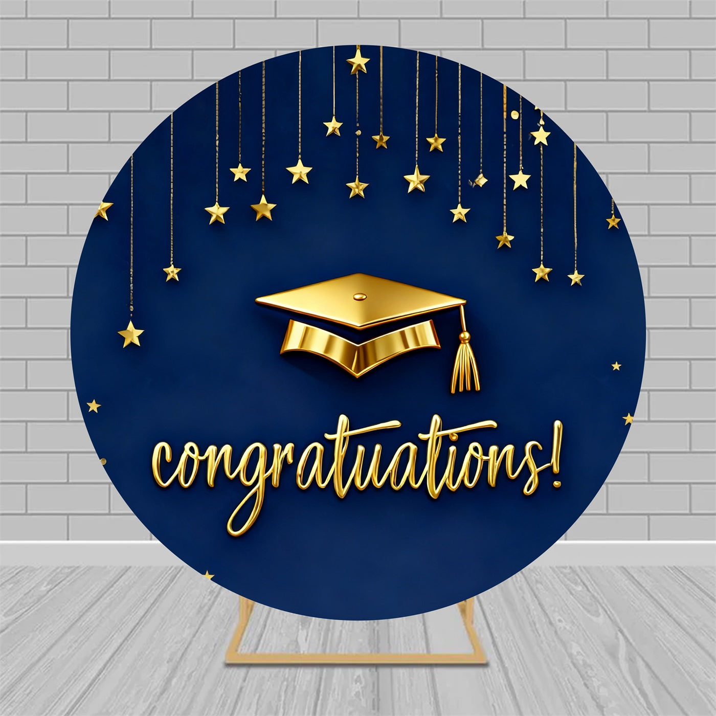Round Backdrop Kit Elegant Gold Stars Blue Graduation Party Backdrop MRR9-149
