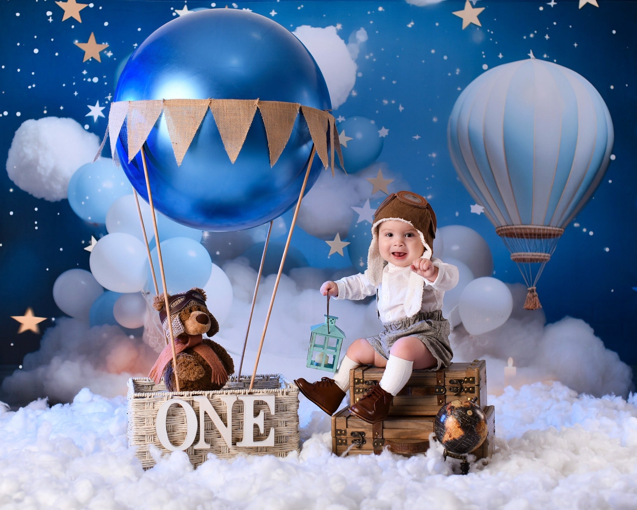 Stars Backdrop Blue Sky Balloon Clouds Newborn Photoshoot Backdrop MRR9-15