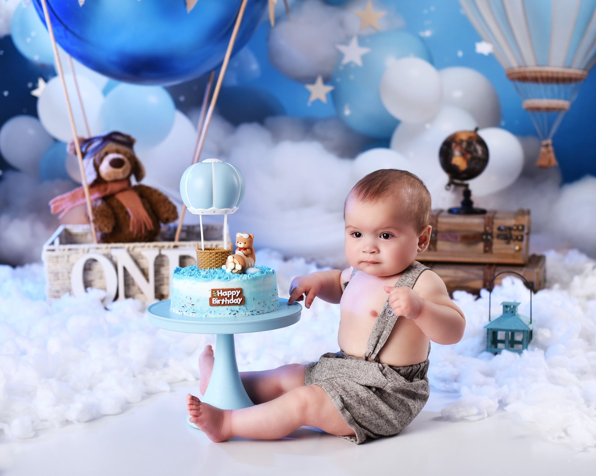 Stars Backdrop Blue Sky Balloon Clouds Newborn Photoshoot Backdrop MRR9-15