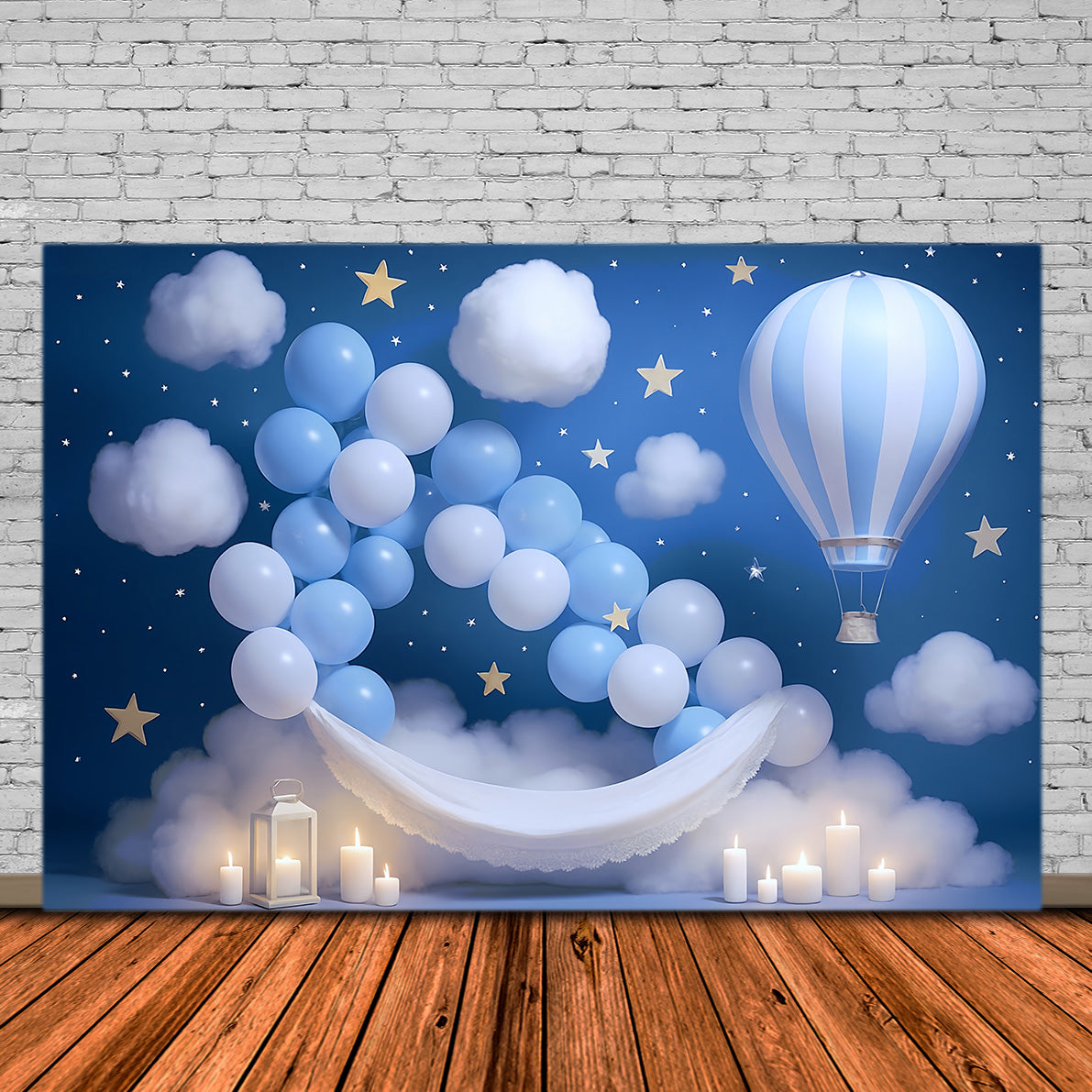 Stars Backdrop Blue Sky Balloon Clouds Newborn Photoshoot Backdrop MRR9-15