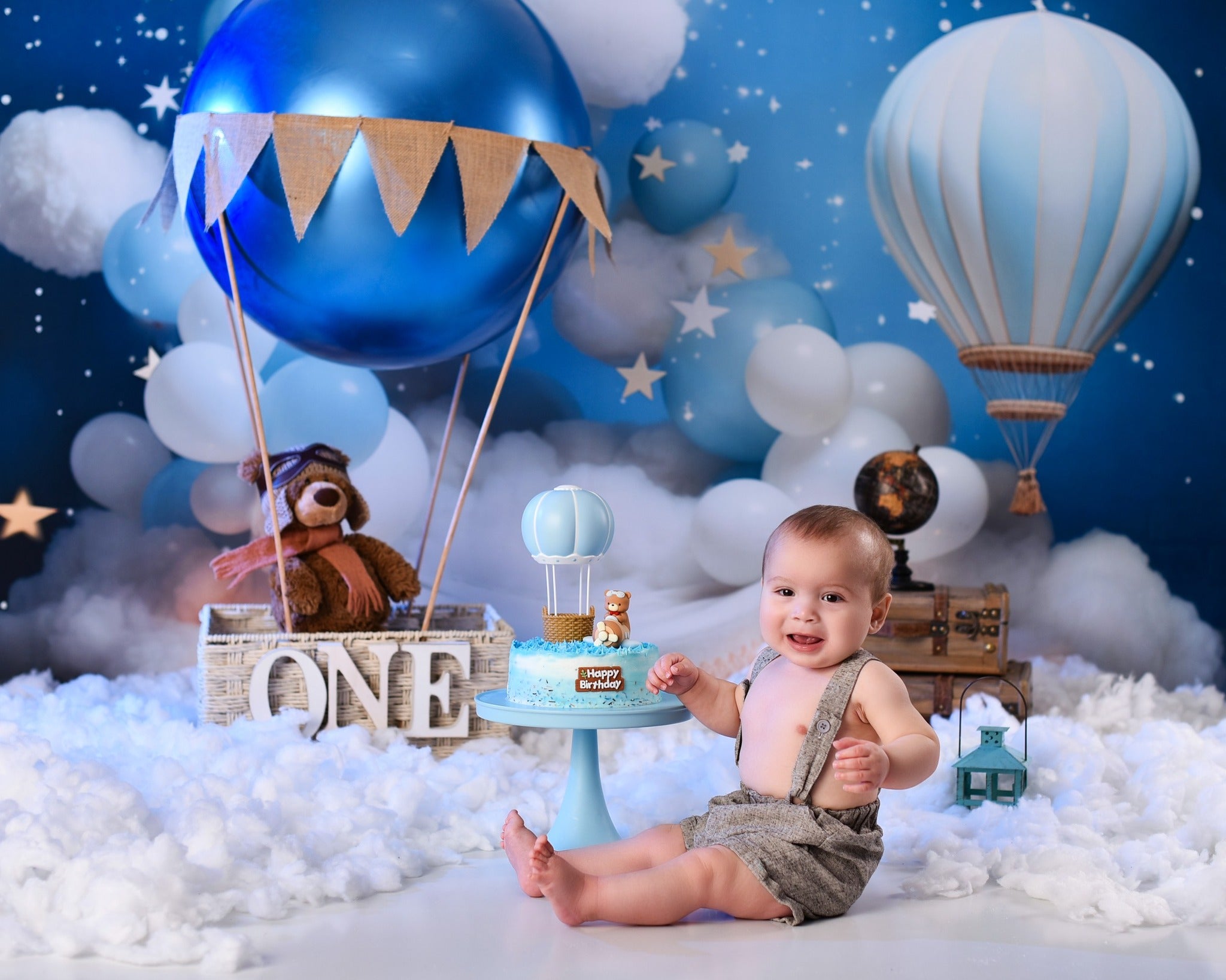 Stars Backdrop Blue Sky Balloon Clouds Newborn Photoshoot Backdrop MRR9-15