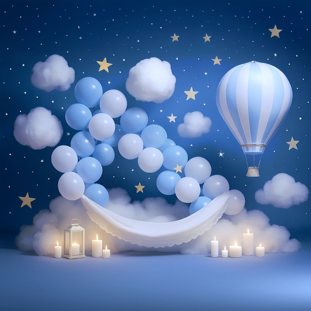 Stars Backdrop Blue Sky Balloon Clouds Newborn Photoshoot Backdrop MRR9-15