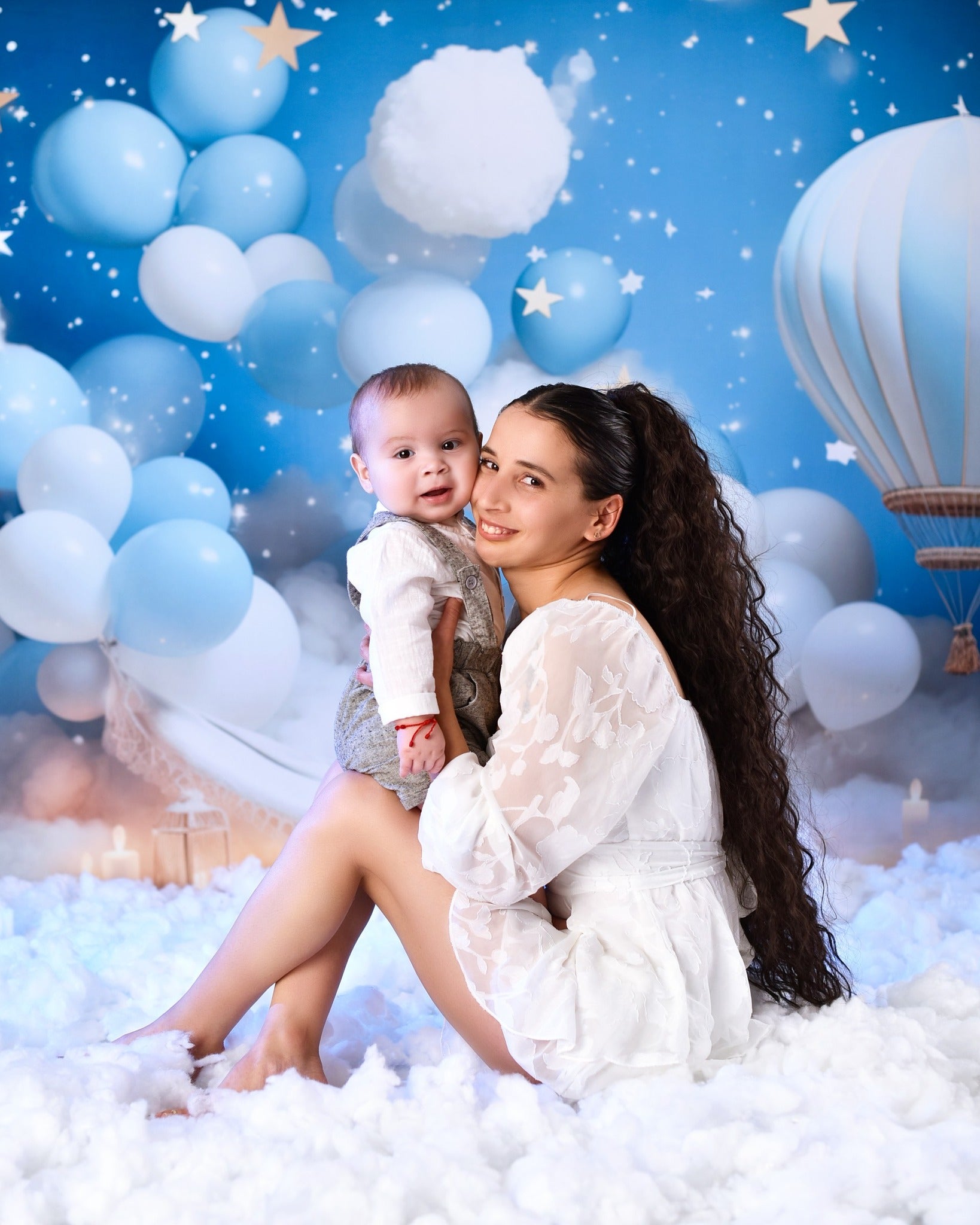 Stars Backdrop Blue Sky Balloon Clouds Newborn Photoshoot Backdrop MRR9-15