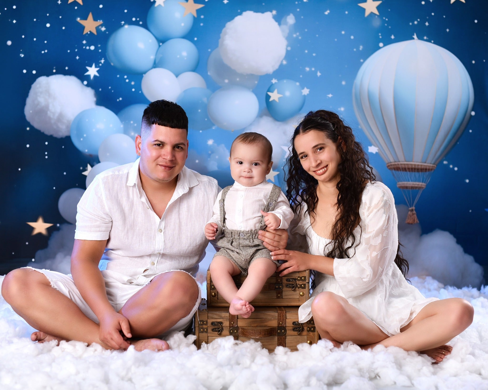 Stars Backdrop Blue Sky Balloon Clouds Newborn Photoshoot Backdrop MRR9-15