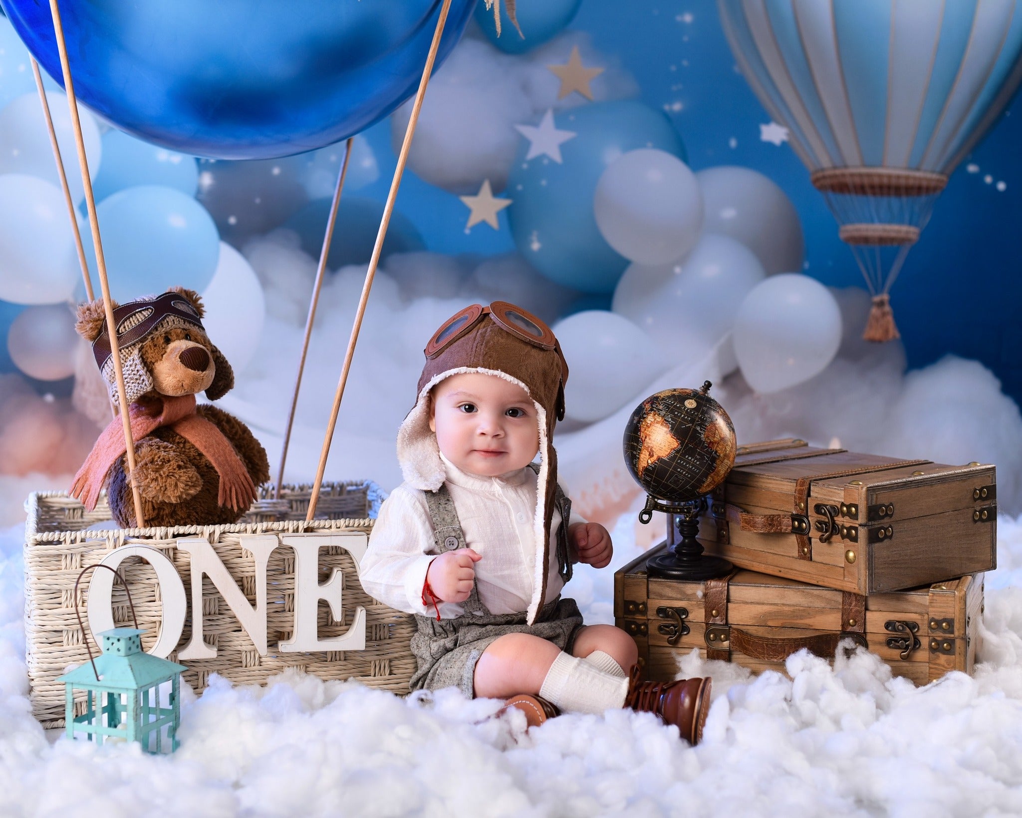 Stars Backdrop Blue Sky Balloon Clouds Newborn Photoshoot Backdrop MRR9-15