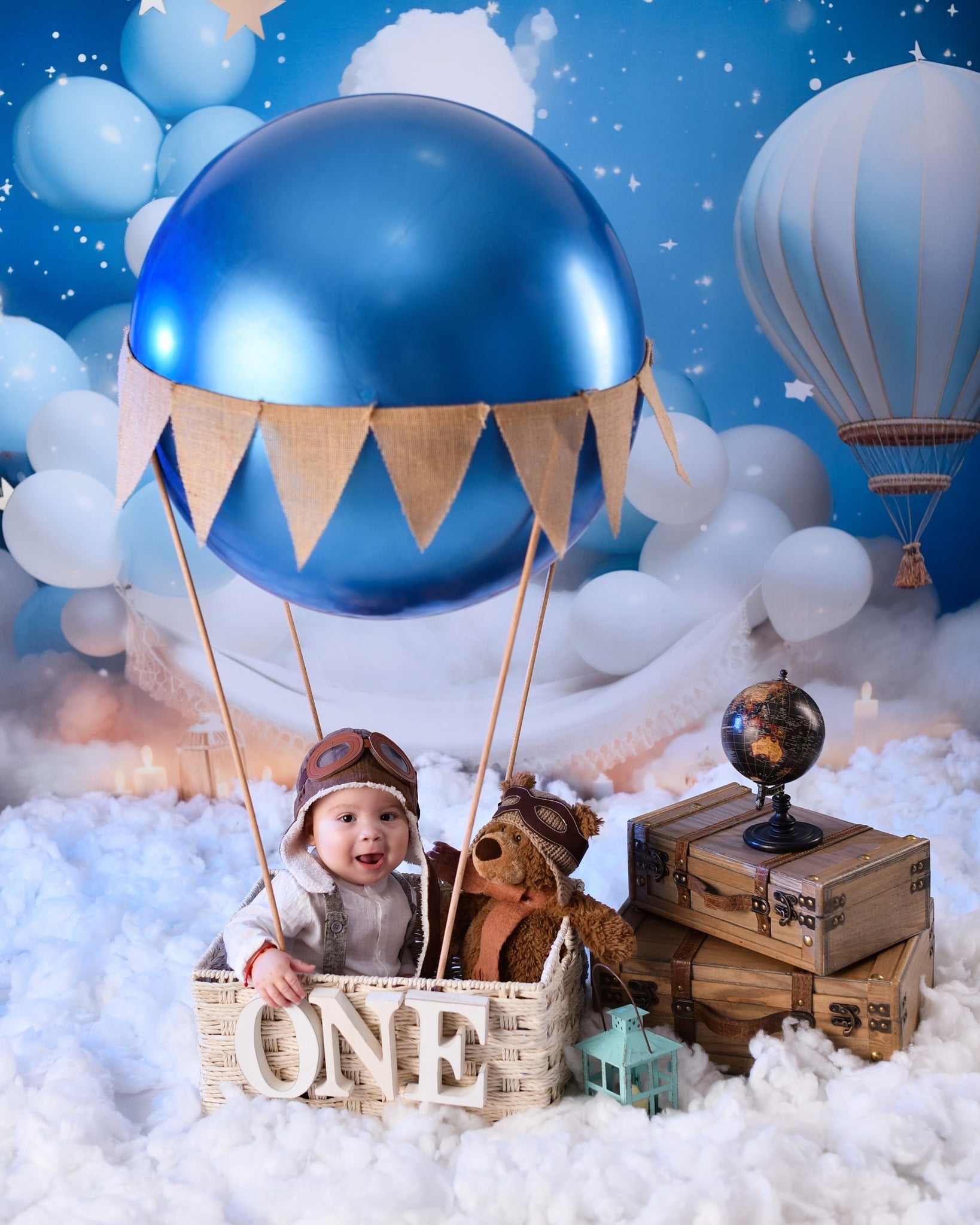 Stars Backdrop Blue Sky Balloon Clouds Newborn Photoshoot Backdrop MRR9-15