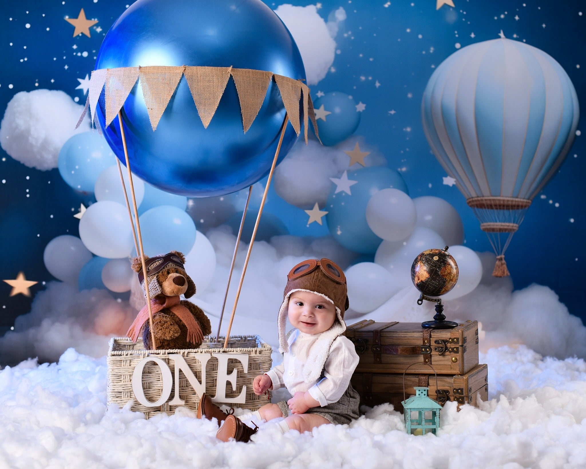 Stars Backdrop Blue Sky Balloon Clouds Newborn Photoshoot Backdrop MRR9-15