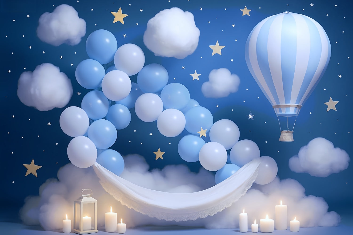 Stars Backdrop Blue Sky Balloon Clouds Newborn Photoshoot Backdrop MRR9-15