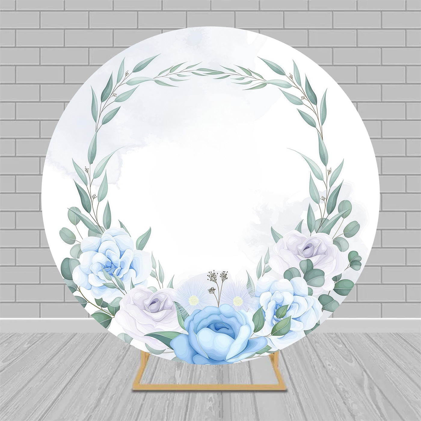 Round Backdrop Kit Blue Watercolor Floral Wreath Wedding Backdrop MRR9-150