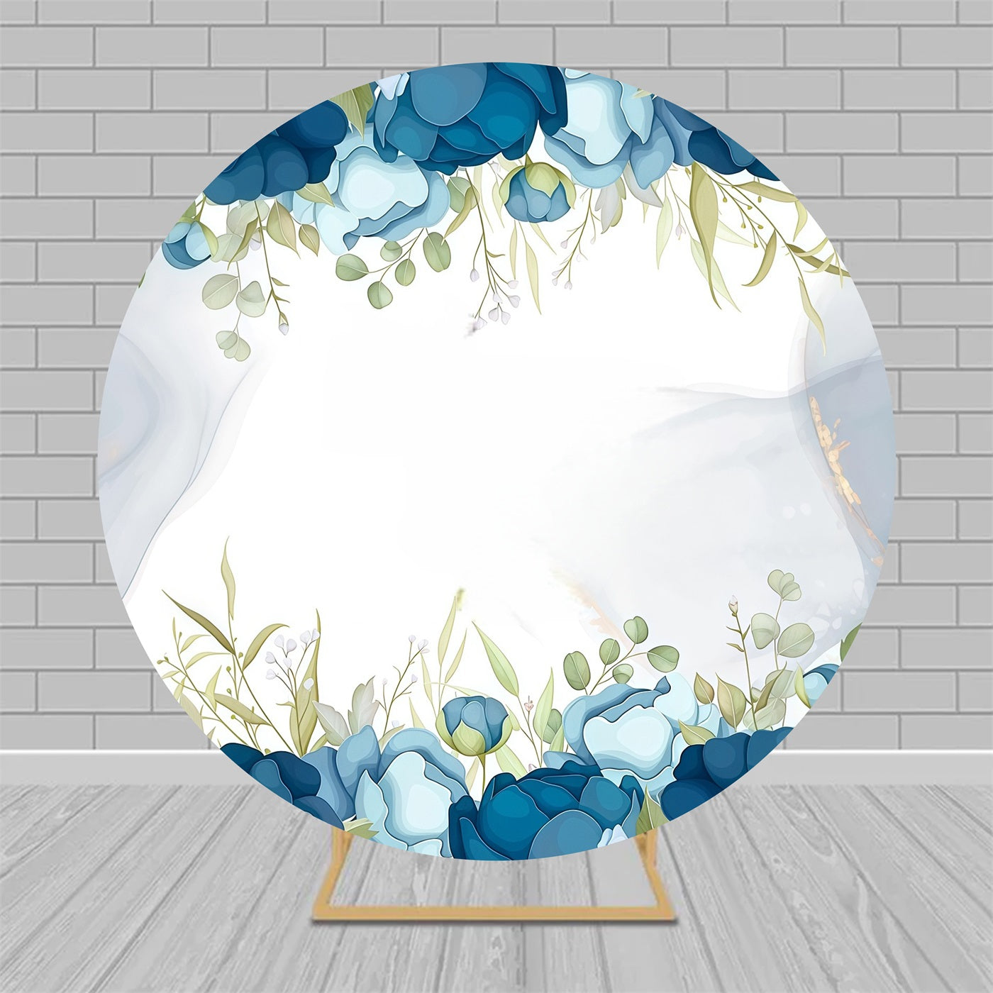 Round Backdrop Kit Deep Blue Flower Watercolor Wedding Party Backdrop MRR9-152