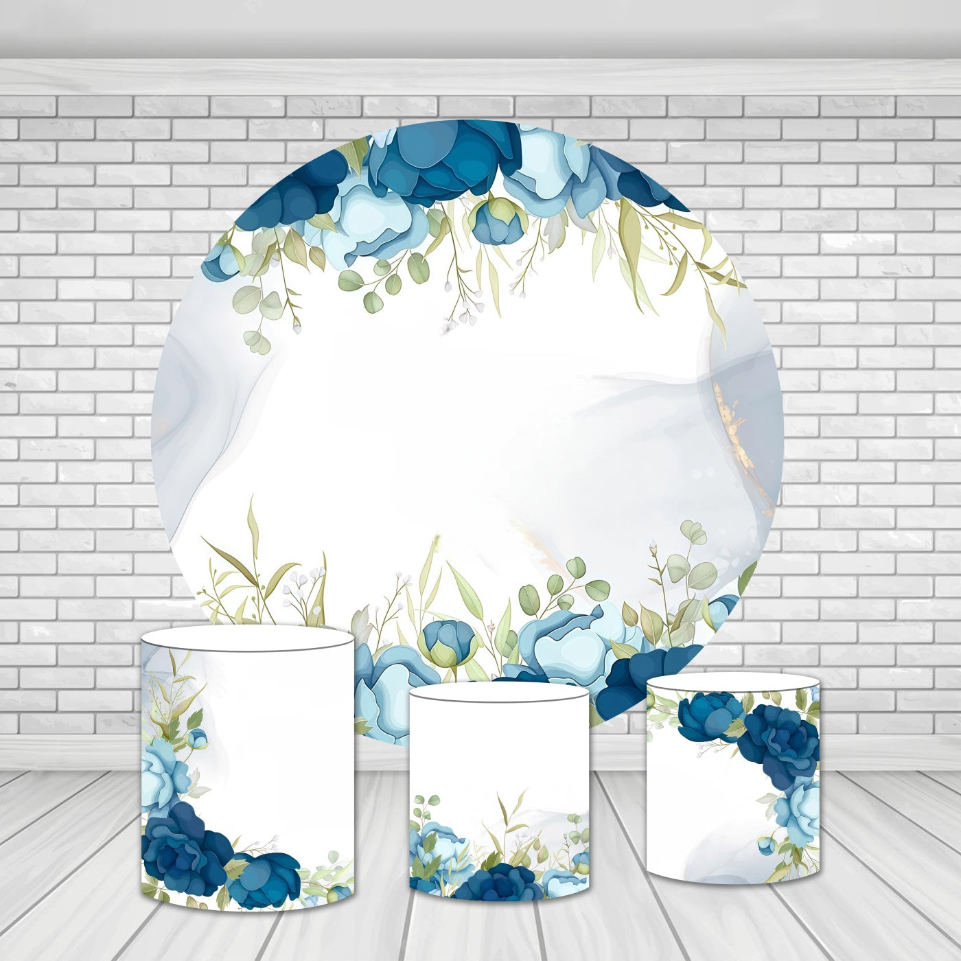 Round Backdrop Kit Deep Blue Flower Watercolor Wedding Party Backdrop MRR9-152
