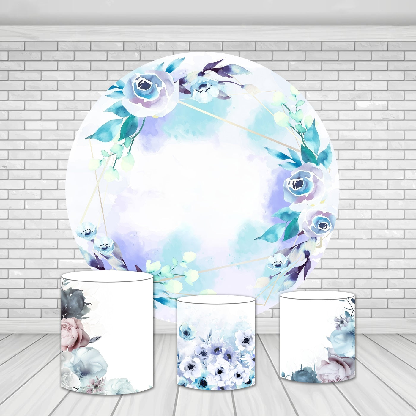 Circle Backdrop Kit Soft Pastel Blue Flower Wedding Backdrop MRR9-153