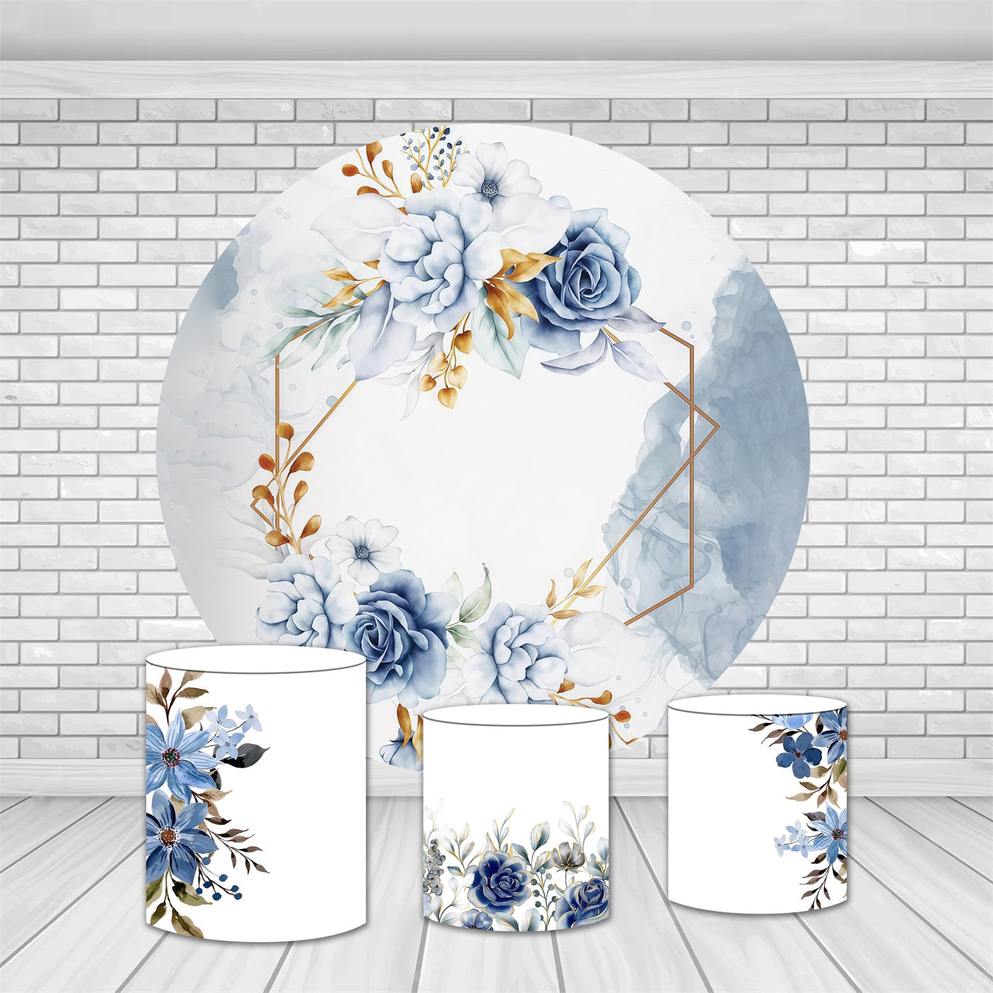 Round Backdrop Kit Gold Geometric Blue Floral Wedding Backdrops MRR9-154