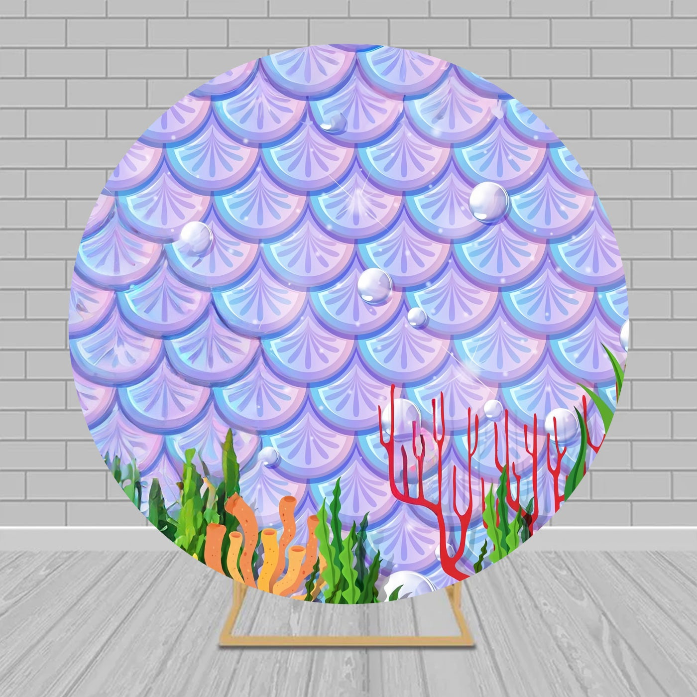 Round Backdrop Kit Colorful Underwater Mermaid Scales Birthday Backdrops MRR9-157