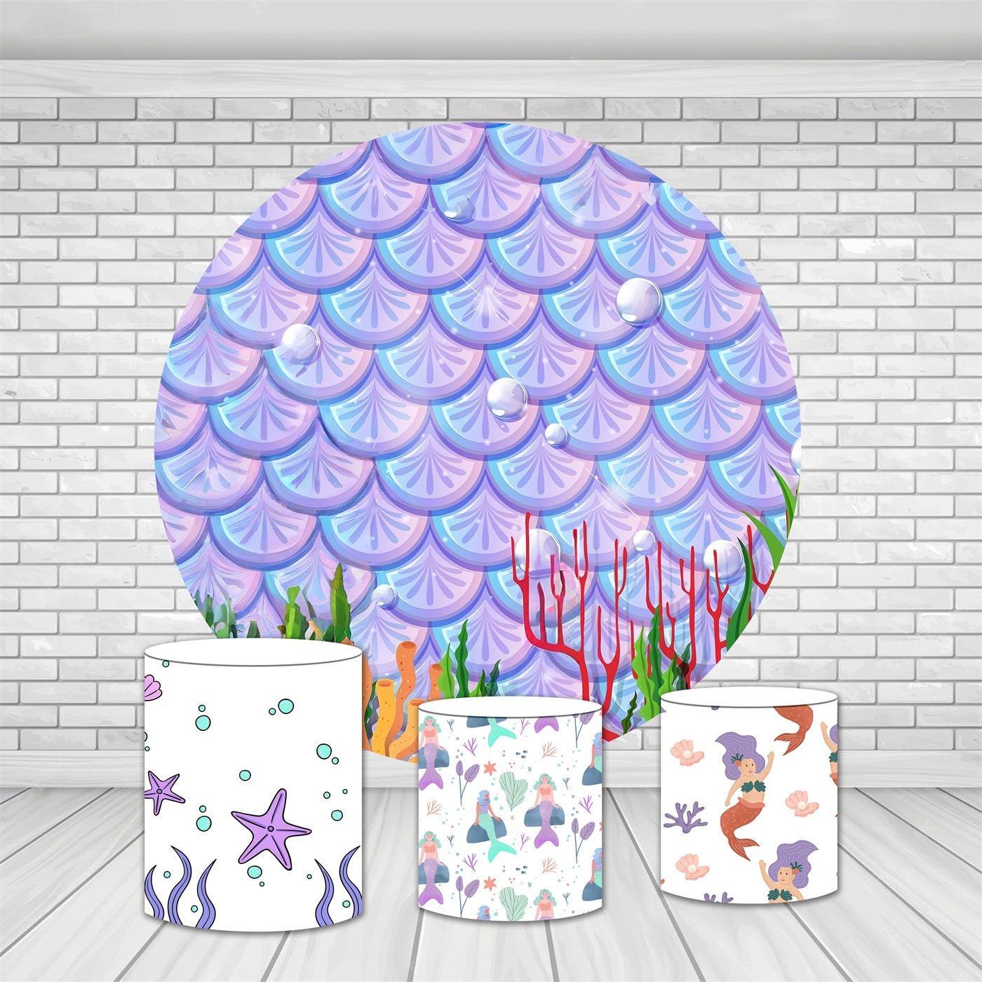 Round Backdrop Kit Colorful Underwater Mermaid Scales Birthday Backdrops MRR9-157